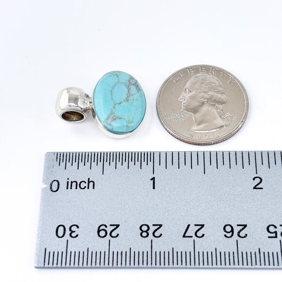 Sterling Silver Mexican Pendant | Oval Magnesite Gemstone | ATI Signed | Vintage - Picture 6 of 7